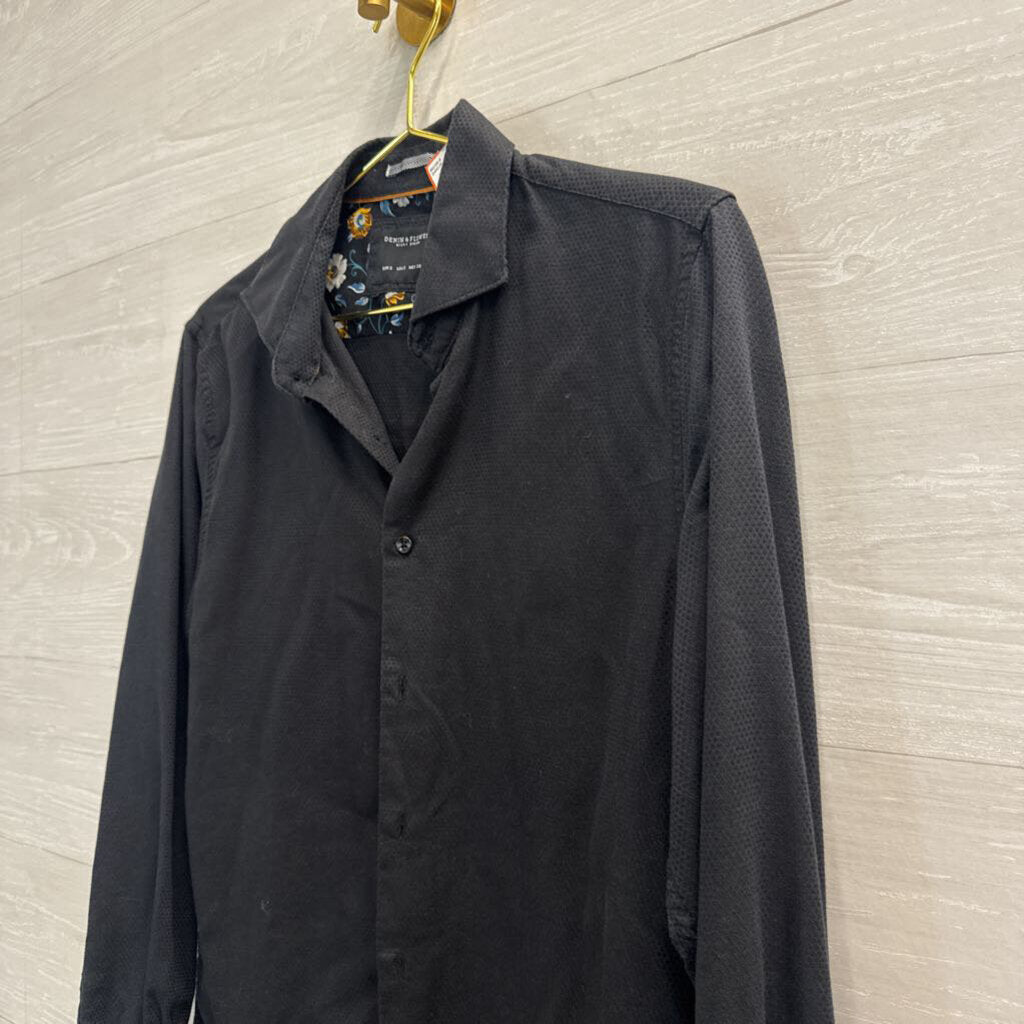 Denim and Flower Black Textured Long Sleeve Button Down Top Small
