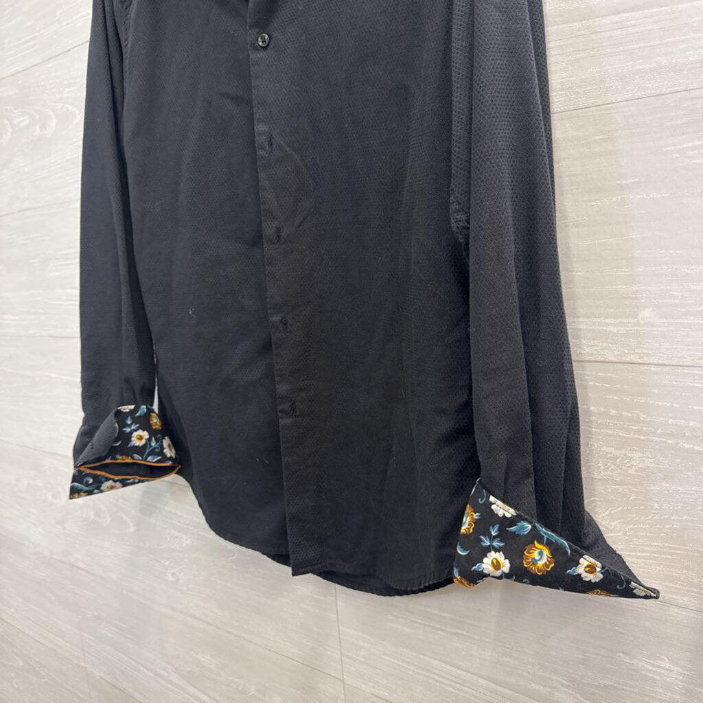 Denim and Flower Black Textured Long Sleeve Button Down Top Small