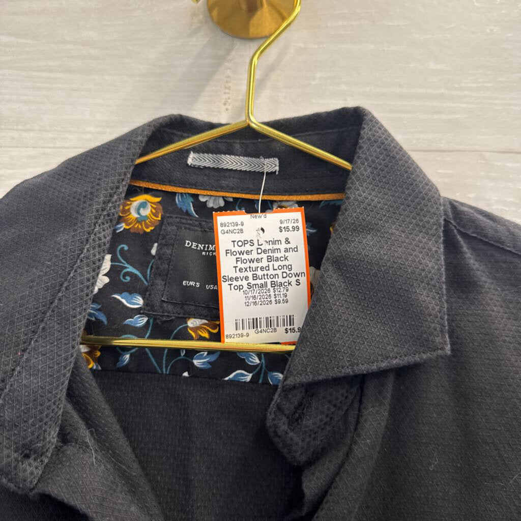 Denim and Flower Black Textured Long Sleeve Button Down Top Small