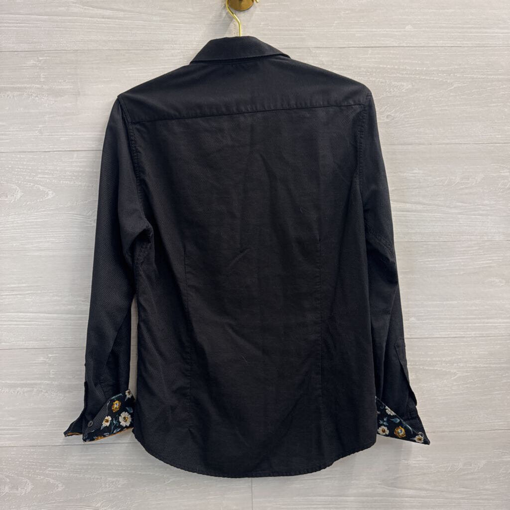Denim and Flower Black Textured Long Sleeve Button Down Top Small