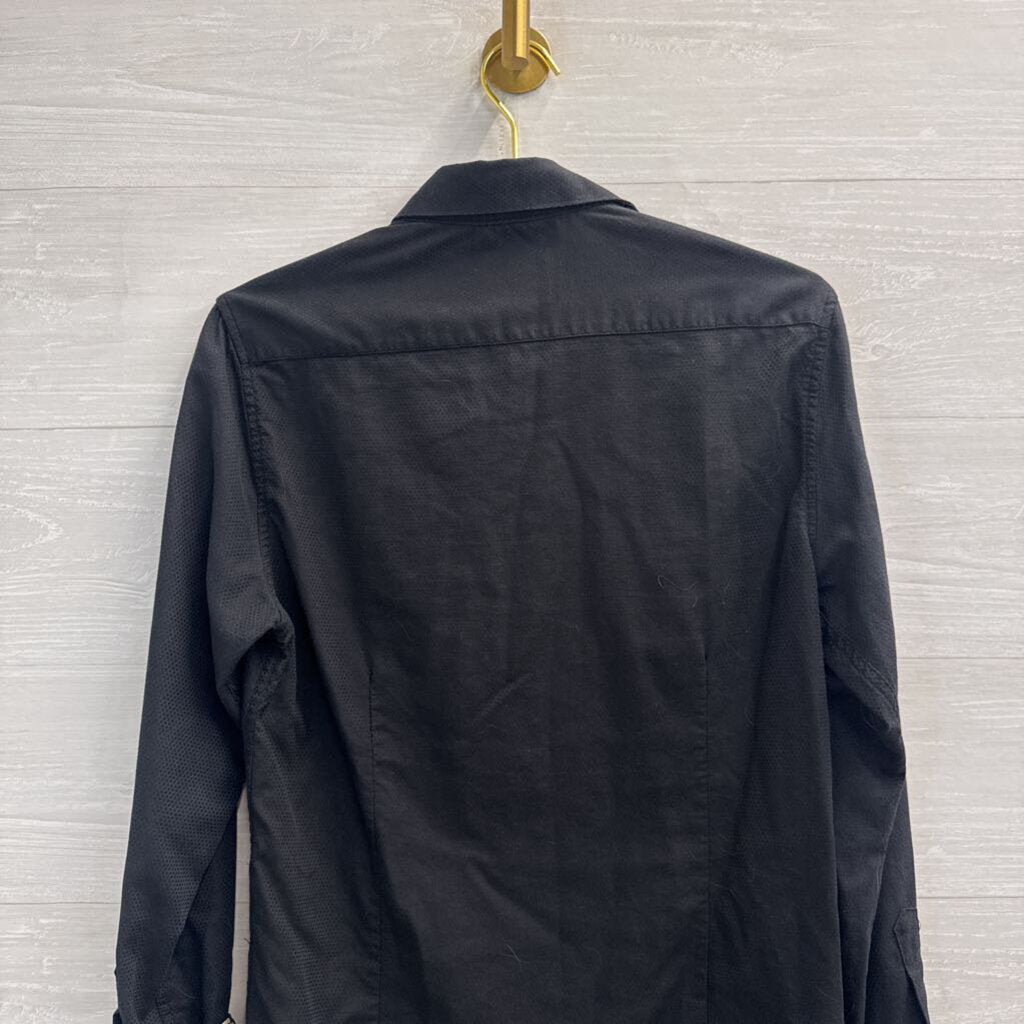 Denim and Flower Black Textured Long Sleeve Button Down Top Small