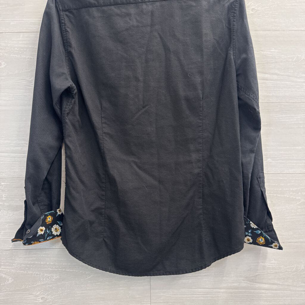 Denim and Flower Black Textured Long Sleeve Button Down Top Small