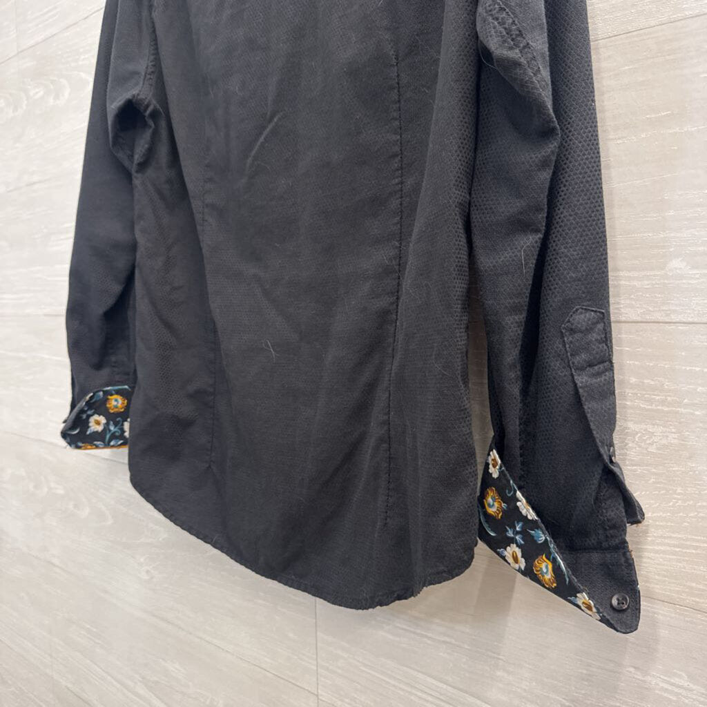 Denim and Flower Black Textured Long Sleeve Button Down Top Small