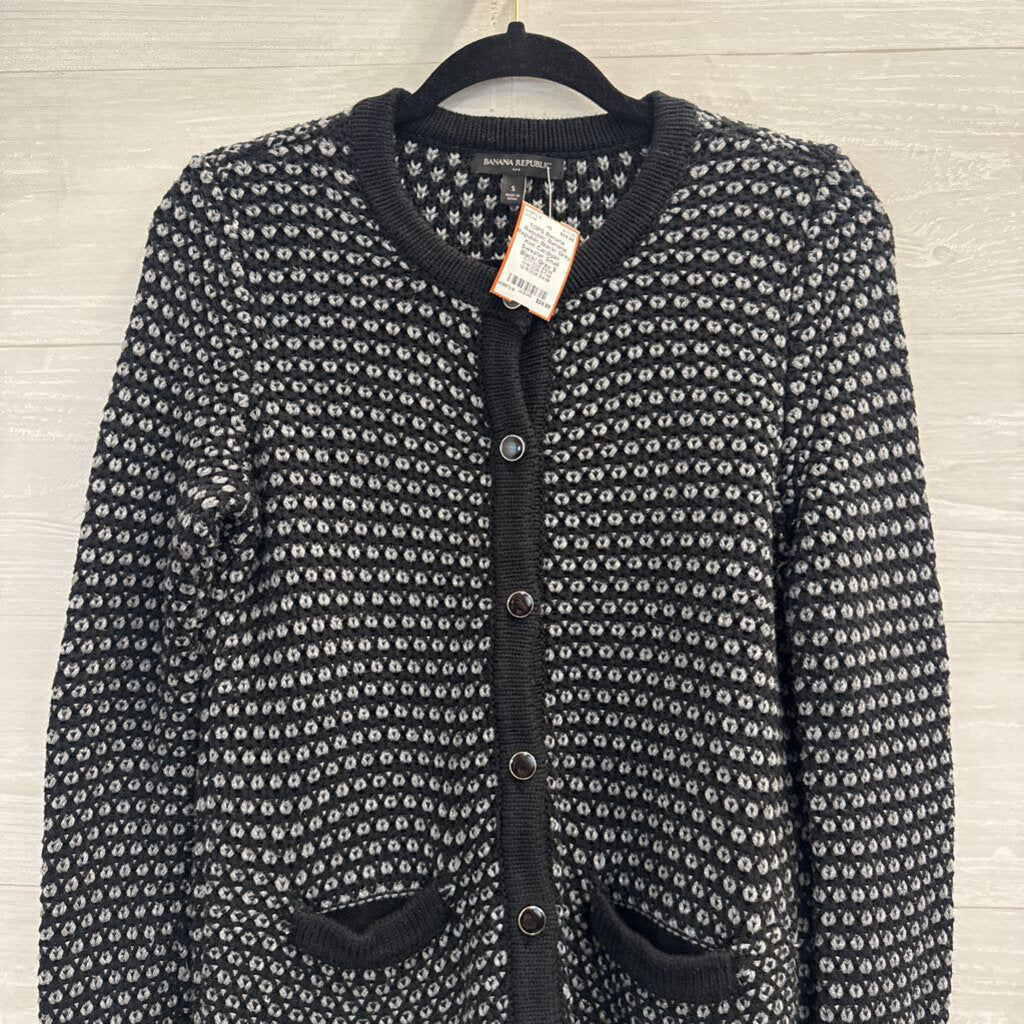Banana Republic Black/ Grey Knit Cardigan Sweater Small