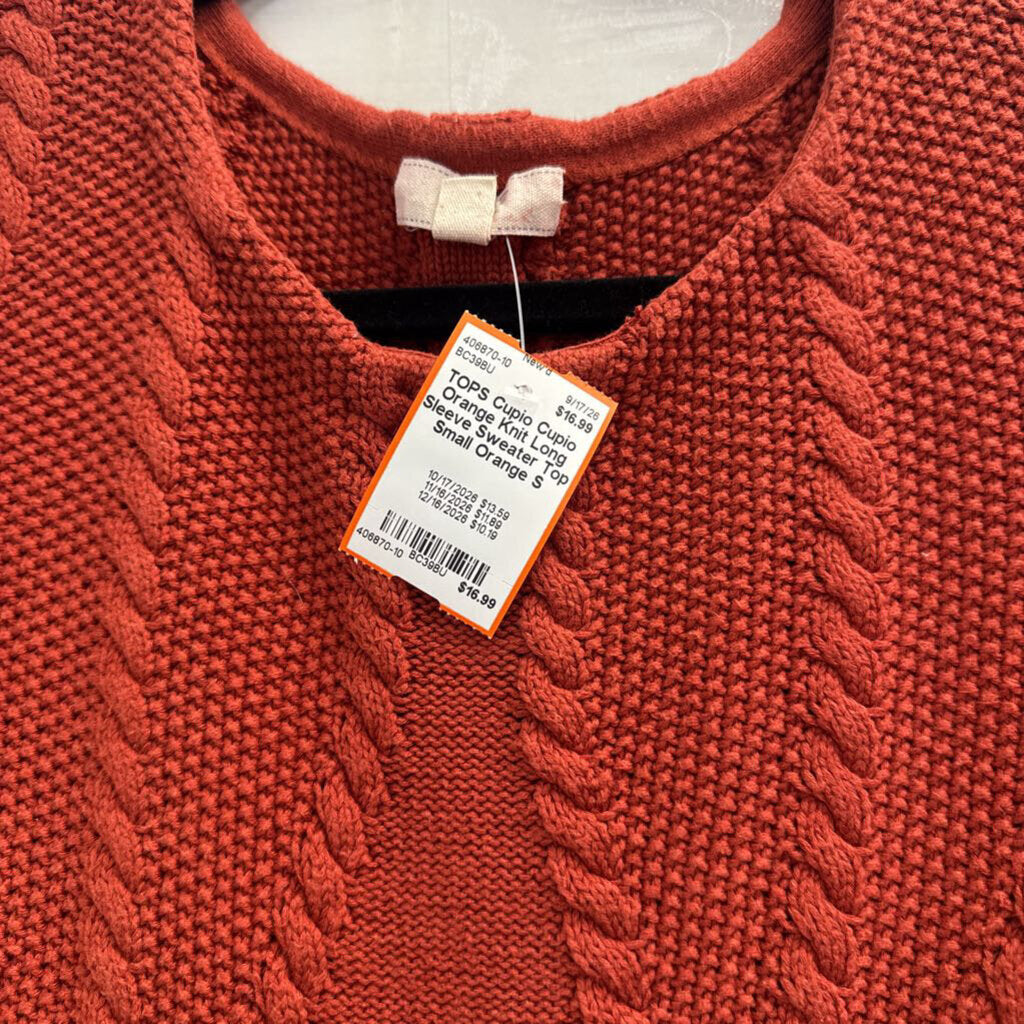 Cupio Orange Knit Long Sleeve Sweater Top Small