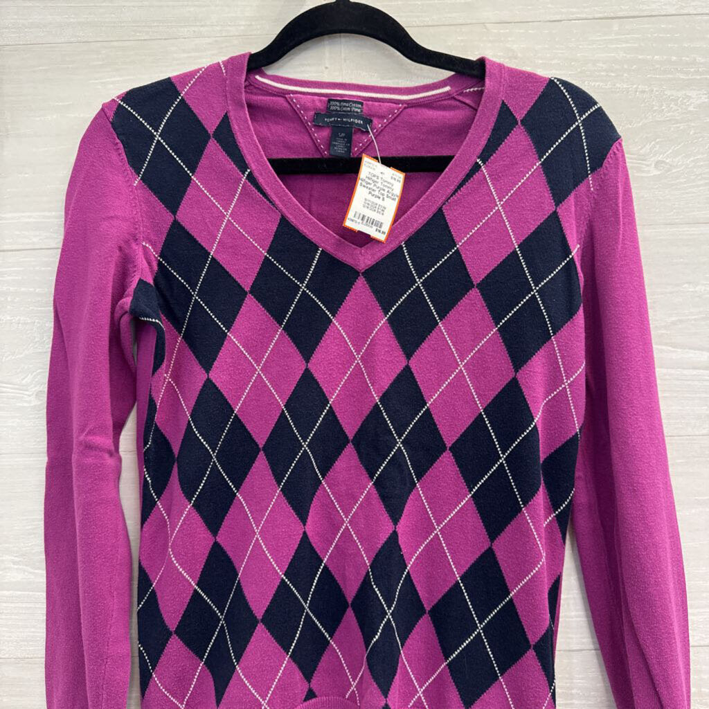 Tommy Hilfiger Purple Argyle Sweater Top Small