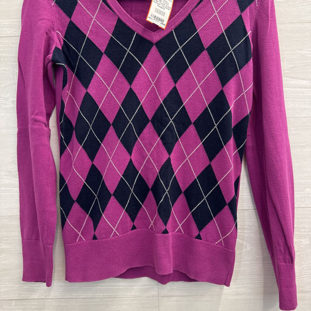 Tommy Hilfiger Purple Argyle Sweater Top Small