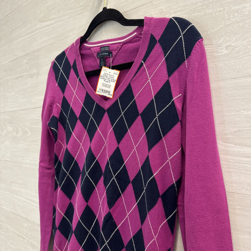 Tommy Hilfiger Purple Argyle Sweater Top Small