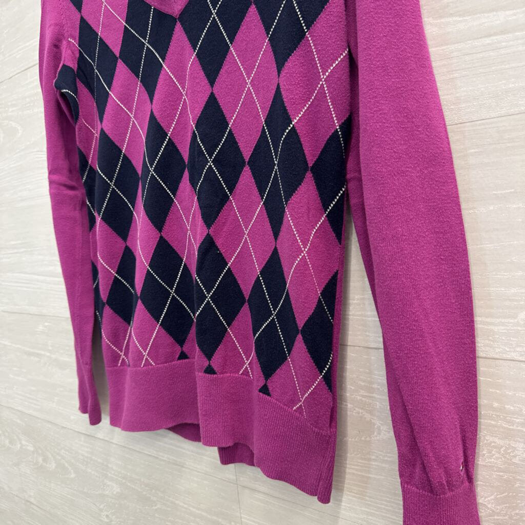 Tommy Hilfiger Purple Argyle Sweater Top Small