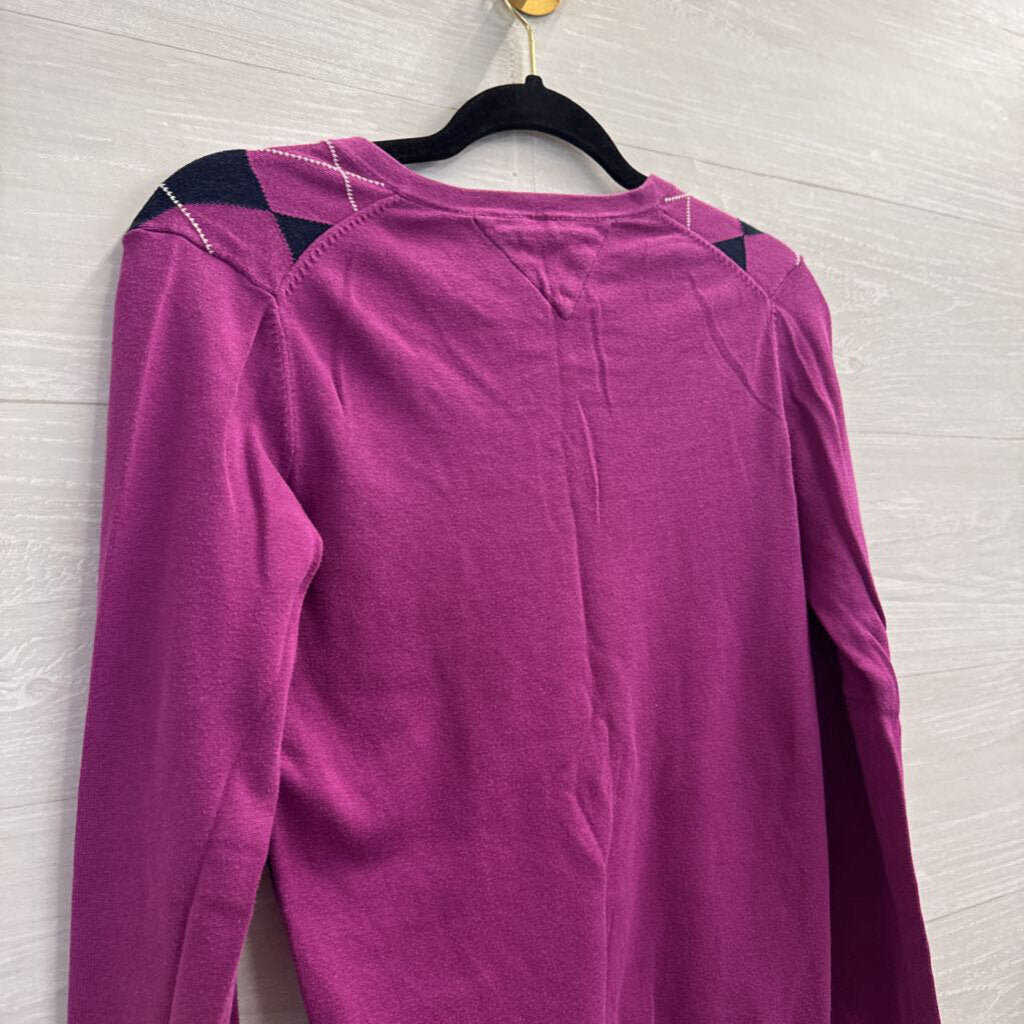Tommy Hilfiger Purple Argyle Sweater Top Small