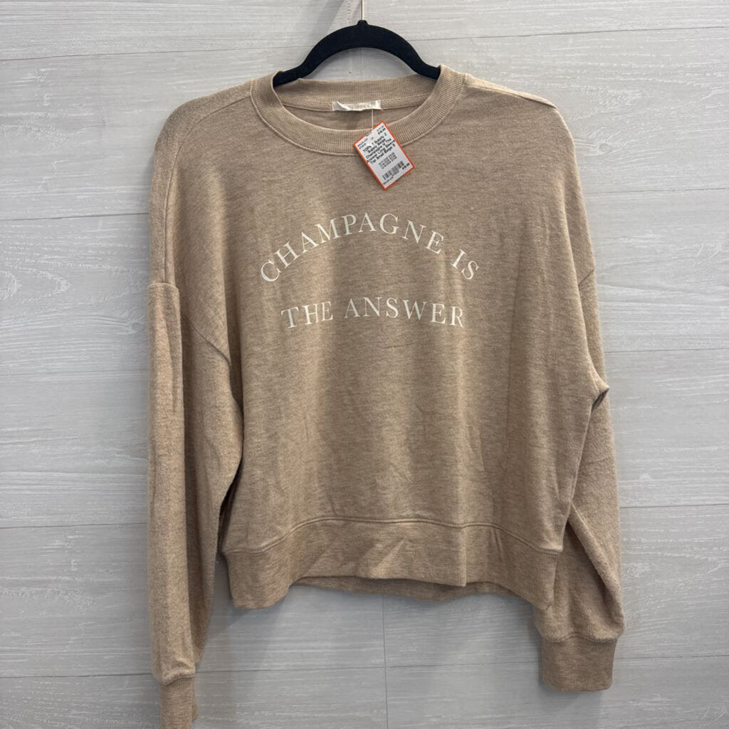 Z Supply Beige Champagne Is The Answer Long Sleeve Top Small
