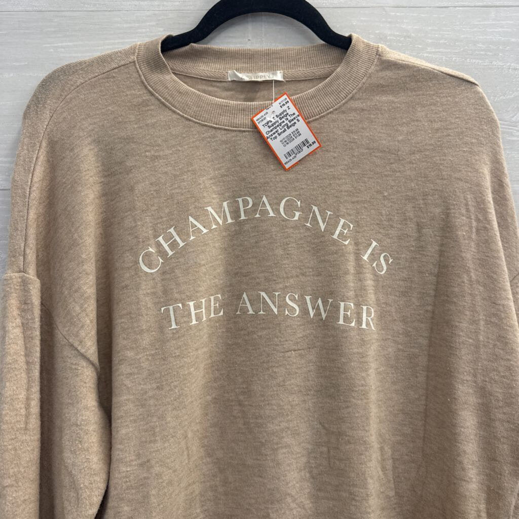 Z Supply Beige Champagne Is The Answer Long Sleeve Top Small
