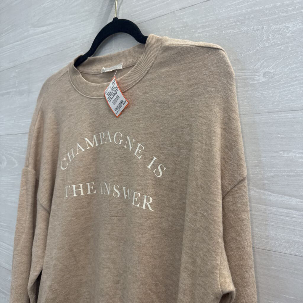 Z Supply Beige Champagne Is The Answer Long Sleeve Top Small