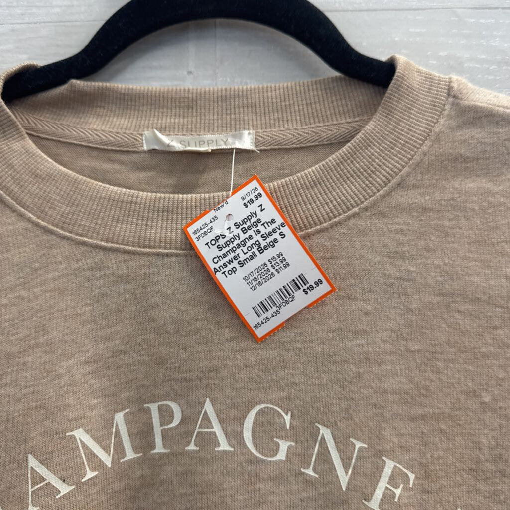 Z Supply Beige Champagne Is The Answer Long Sleeve Top Small