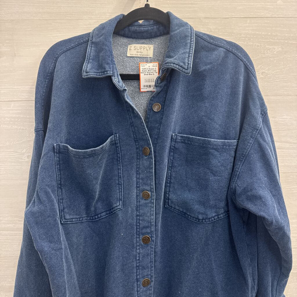 Z Supply Blue Long Sleeve Shacket Top Small
