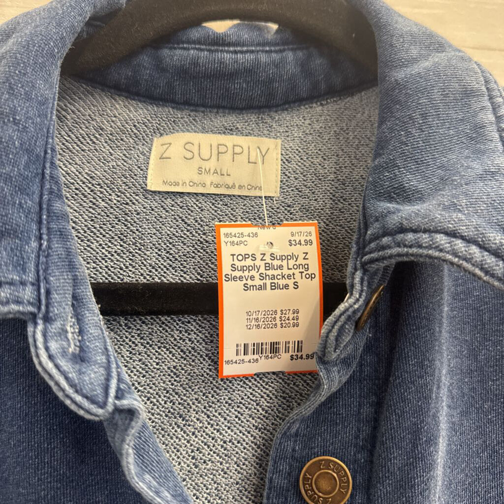 Z Supply Blue Long Sleeve Shacket Top Small