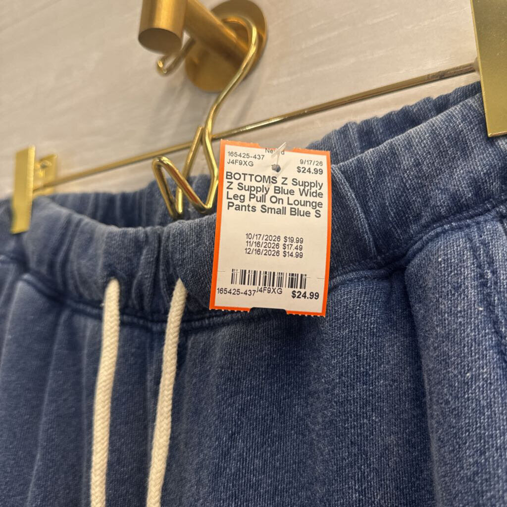 Z Supply Blue Wide Leg Pull On Lounge Pants Small