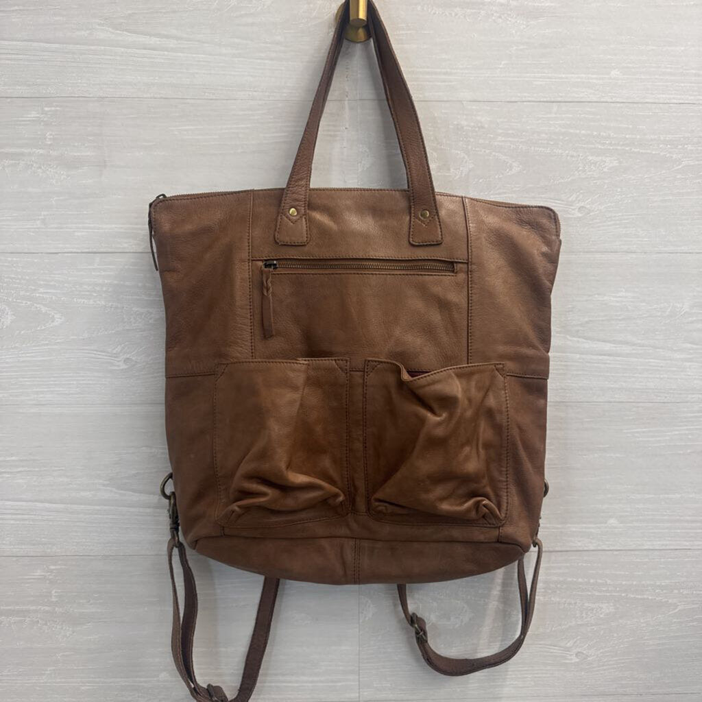 Rock Paper Scissors Brown Leather Saddle Up Convertible Tote/ Backpack