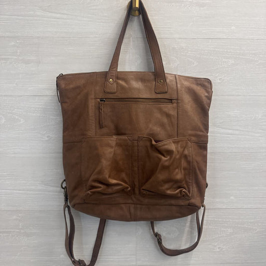 Rock Paper Scissors Brown Leather Saddle Up Convertible Tote/ Backpack