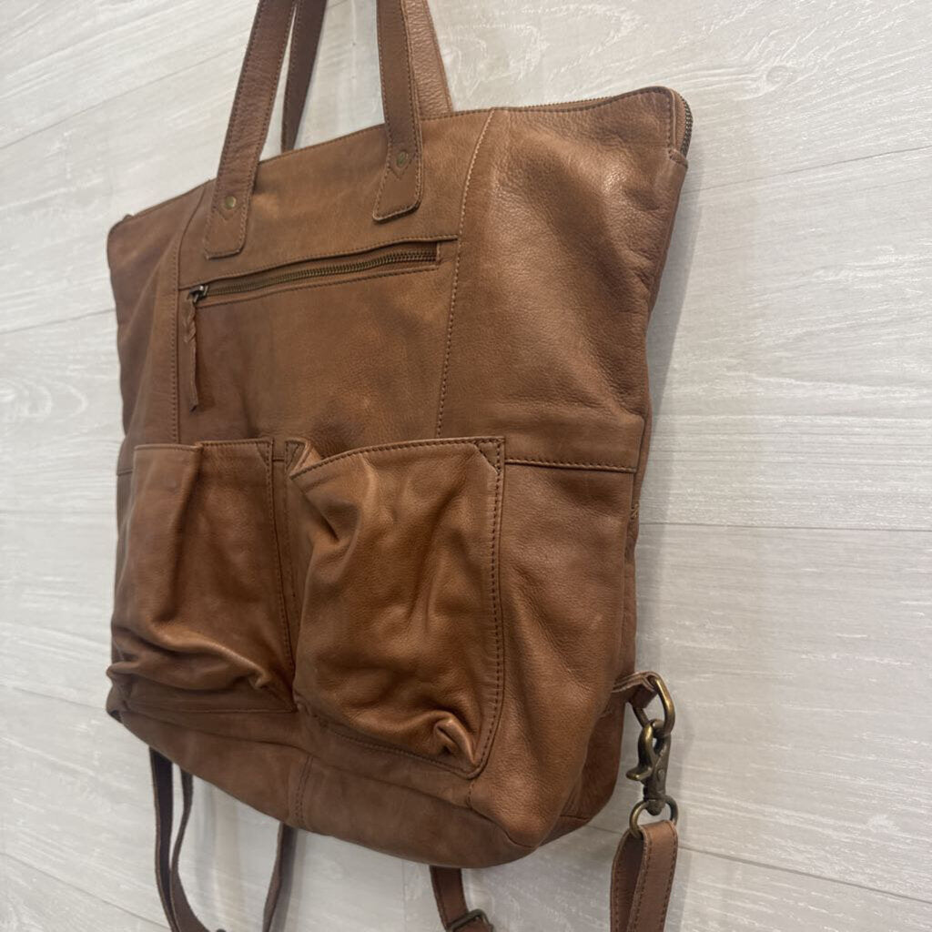 Rock Paper Scissors Brown Leather Saddle Up Convertible Tote/ Backpack