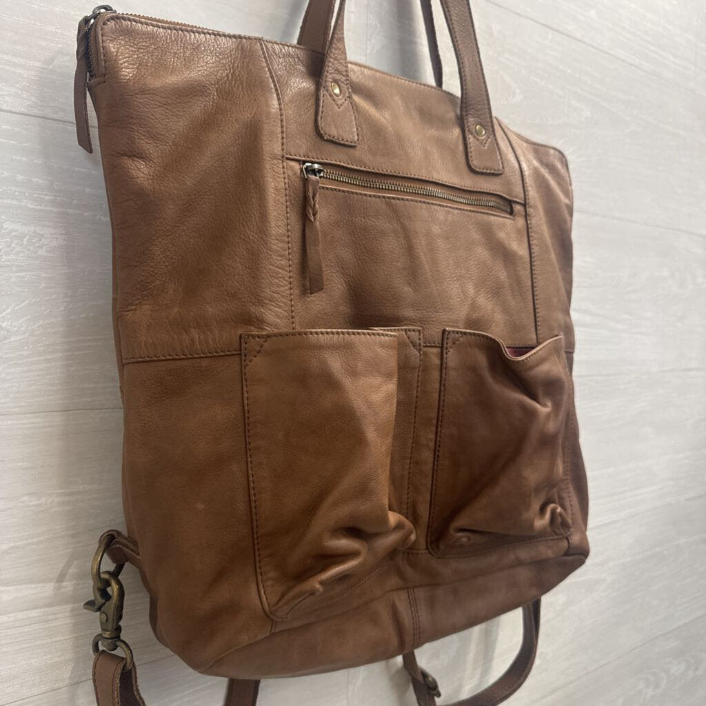 Rock Paper Scissors Brown Leather Saddle Up Convertible Tote/ Backpack