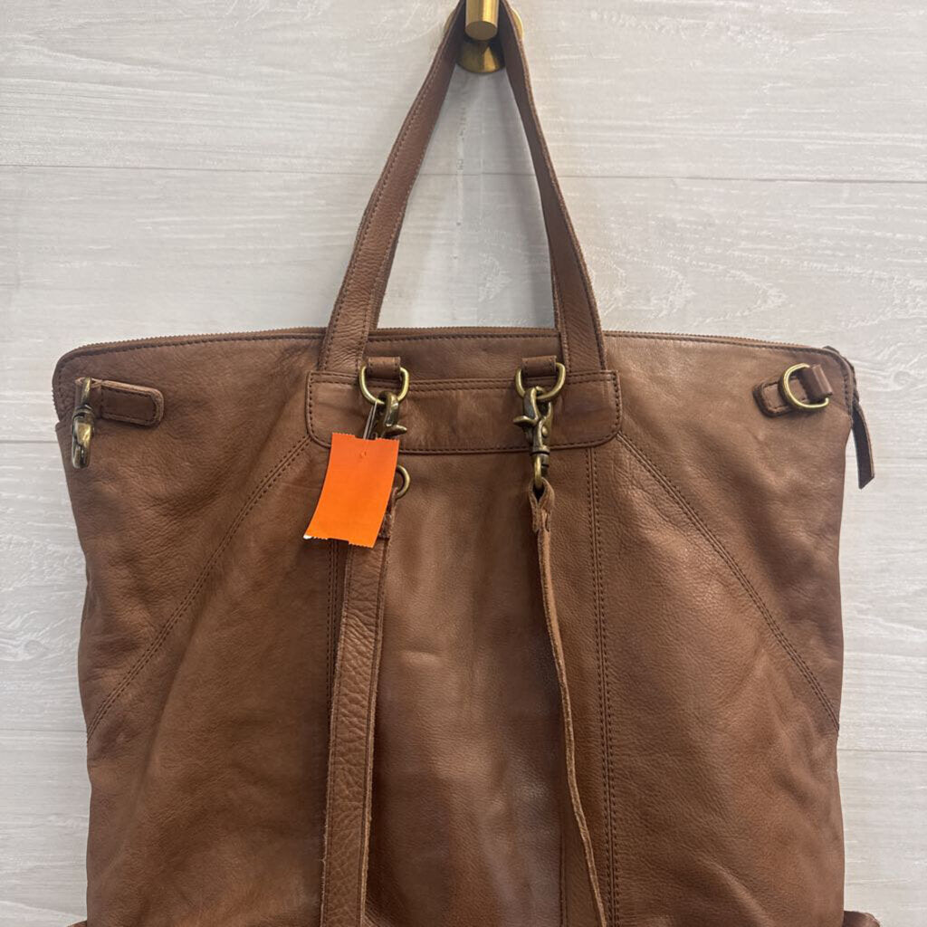 Rock Paper Scissors Brown Leather Saddle Up Convertible Tote/ Backpack