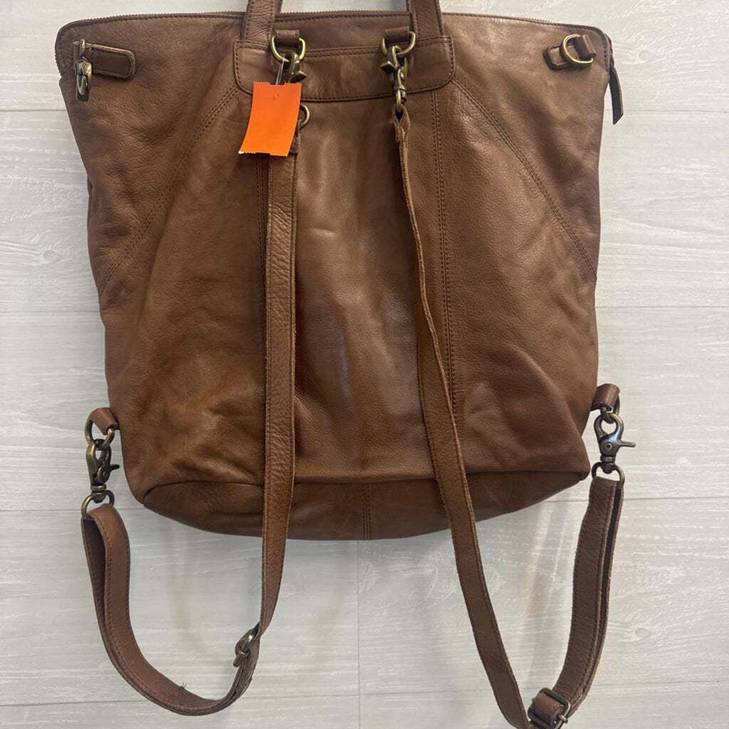 Rock Paper Scissors Brown Leather Saddle Up Convertible Tote/ Backpack