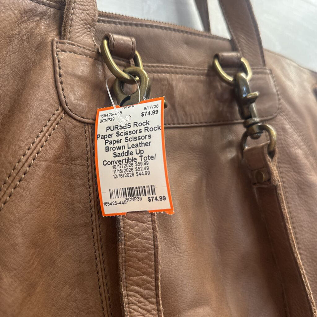 Rock Paper Scissors Brown Leather Saddle Up Convertible Tote/ Backpack