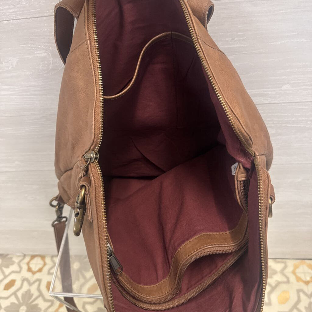 Rock Paper Scissors Brown Leather Saddle Up Convertible Tote/ Backpack