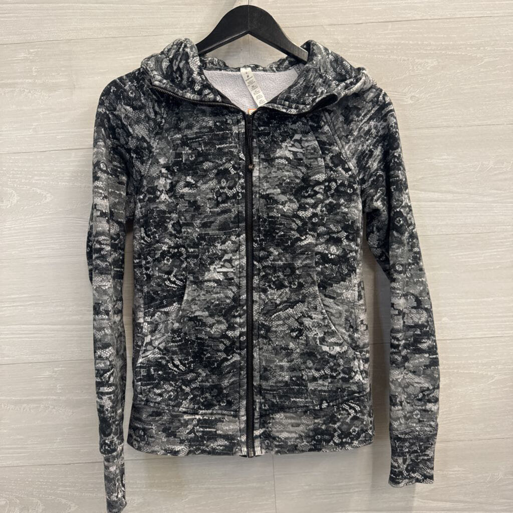 Lululemon Black/ Grey Masked Lace Print Scuba Zip Up Hoodie 6