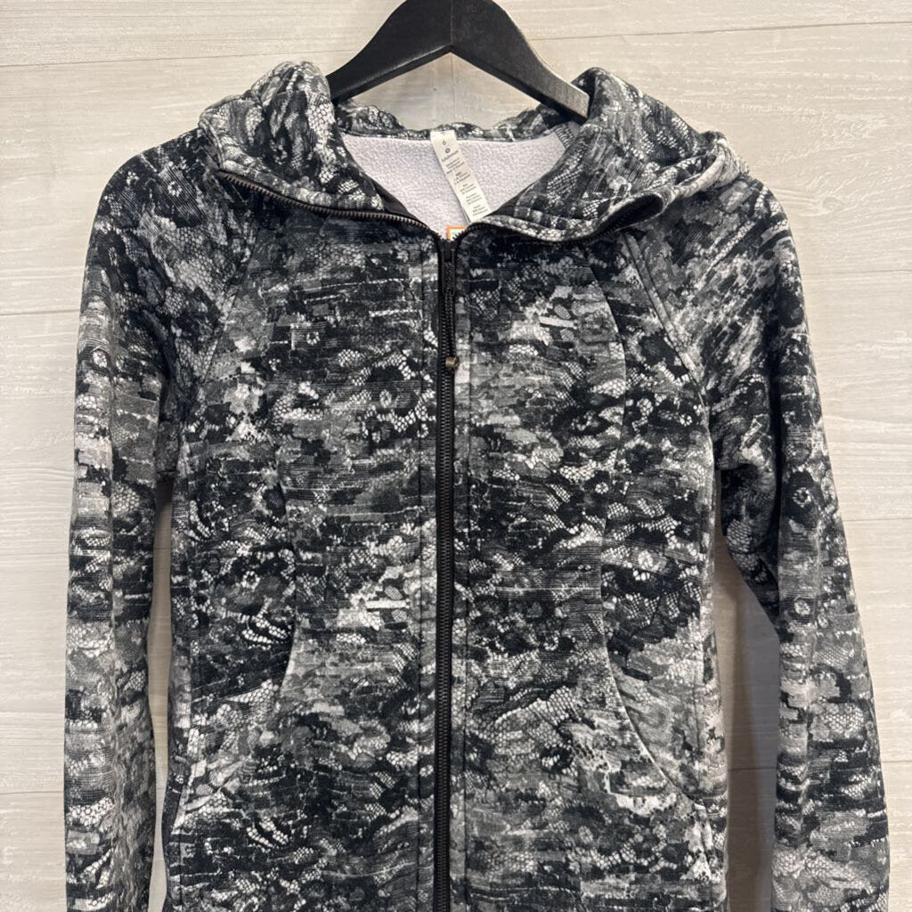 Lululemon Black/ Grey Masked Lace Print Scuba Zip Up Hoodie 6