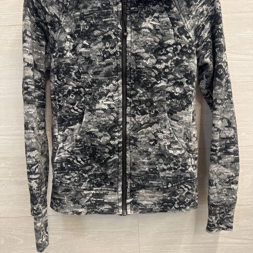 Lululemon Black/ Grey Masked Lace Print Scuba Zip Up Hoodie 6