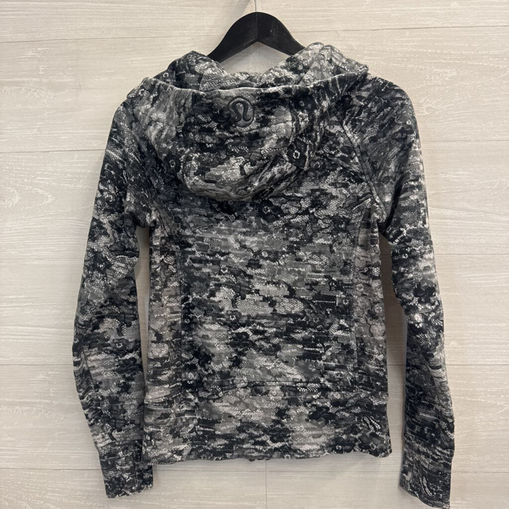 Lululemon Black/ Grey Masked Lace Print Scuba Zip Up Hoodie 6