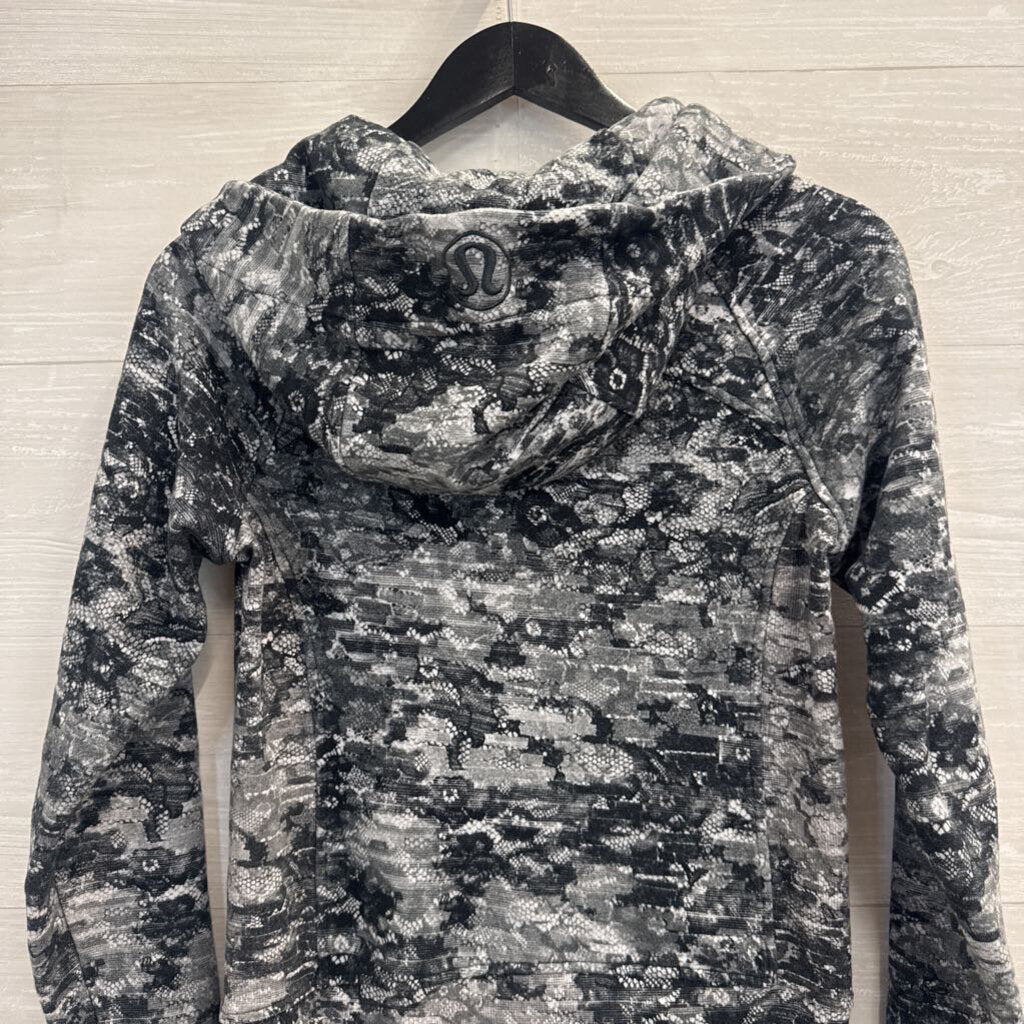 Lululemon Black/ Grey Masked Lace Print Scuba Zip Up Hoodie 6