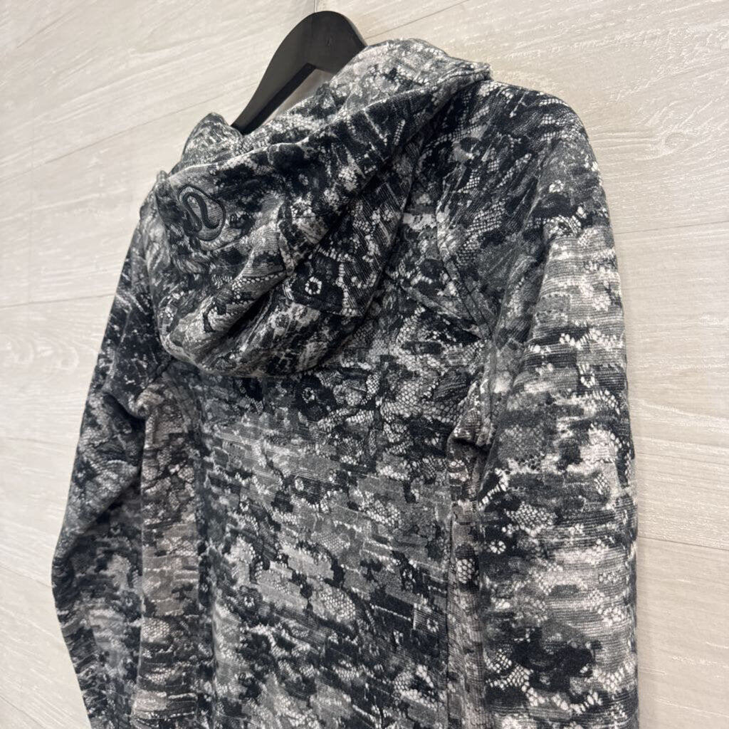 Lululemon Black/ Grey Masked Lace Print Scuba Zip Up Hoodie 6