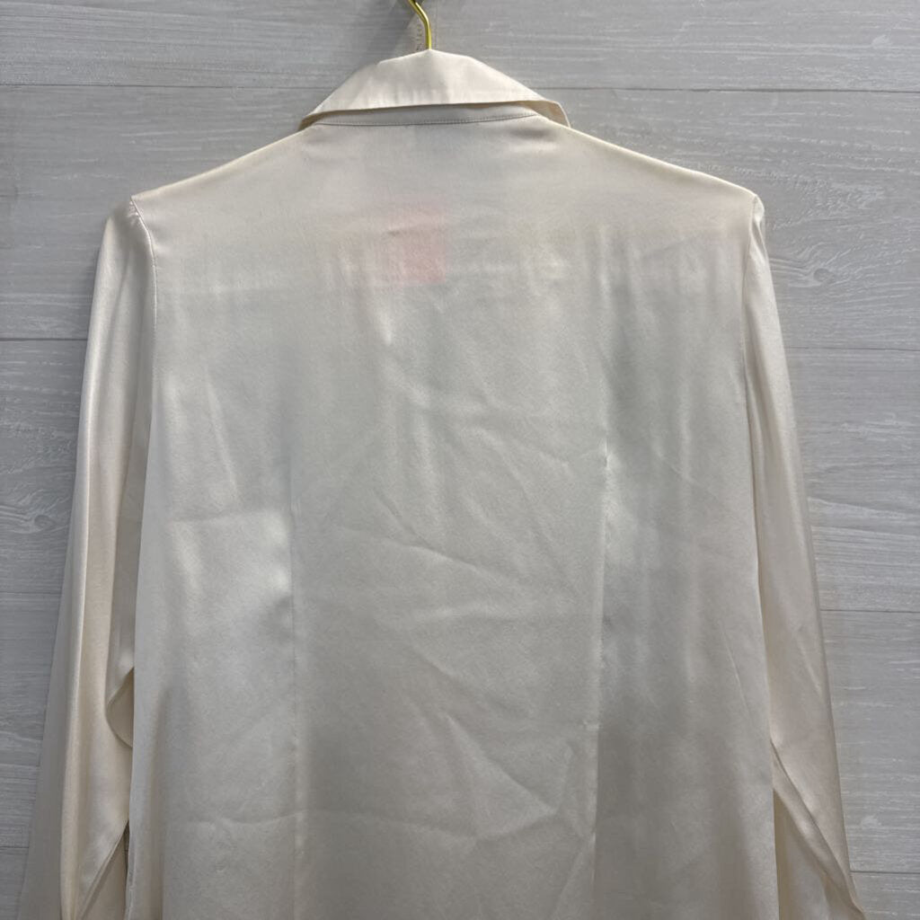 Jenny James Cream Silky Ruffle Long Sleeve Button Down Top Medium