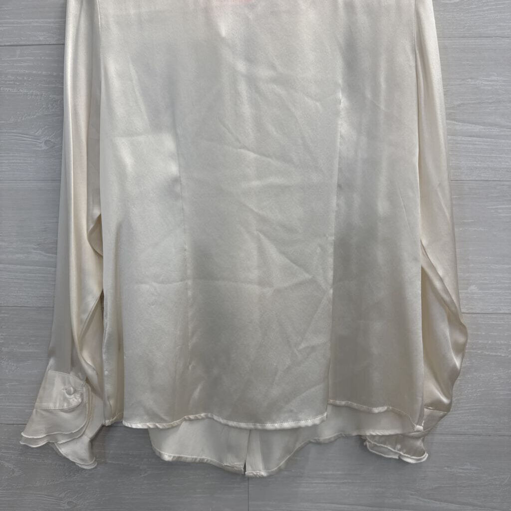 Jenny James Cream Silky Ruffle Long Sleeve Button Down Top Medium