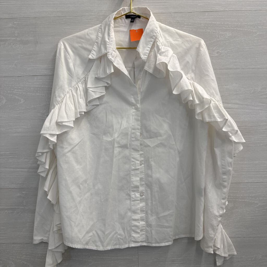 Drew White Long Sleeve Ruffle Detail Button Down Top Medium