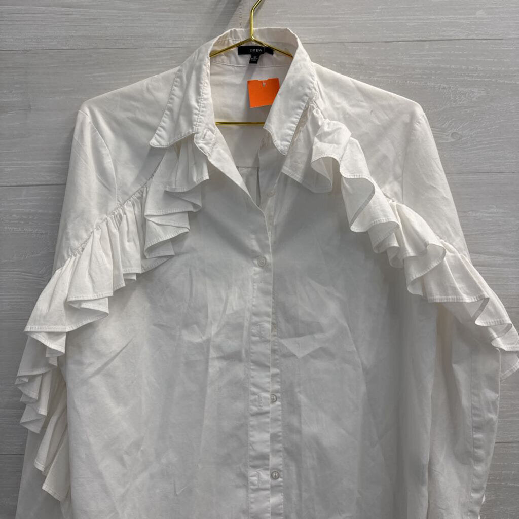 Drew White Long Sleeve Ruffle Detail Button Down Top Medium
