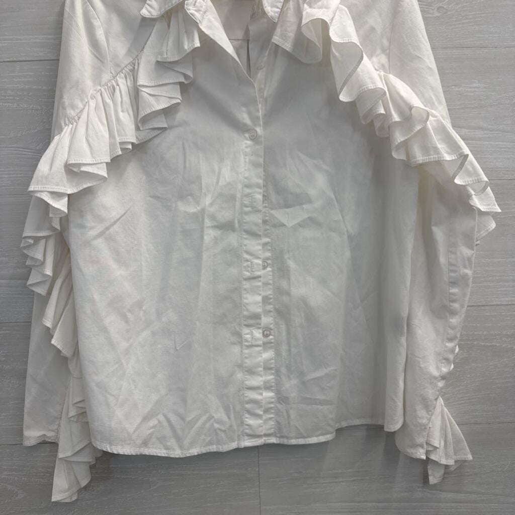 Drew White Long Sleeve Ruffle Detail Button Down Top Medium