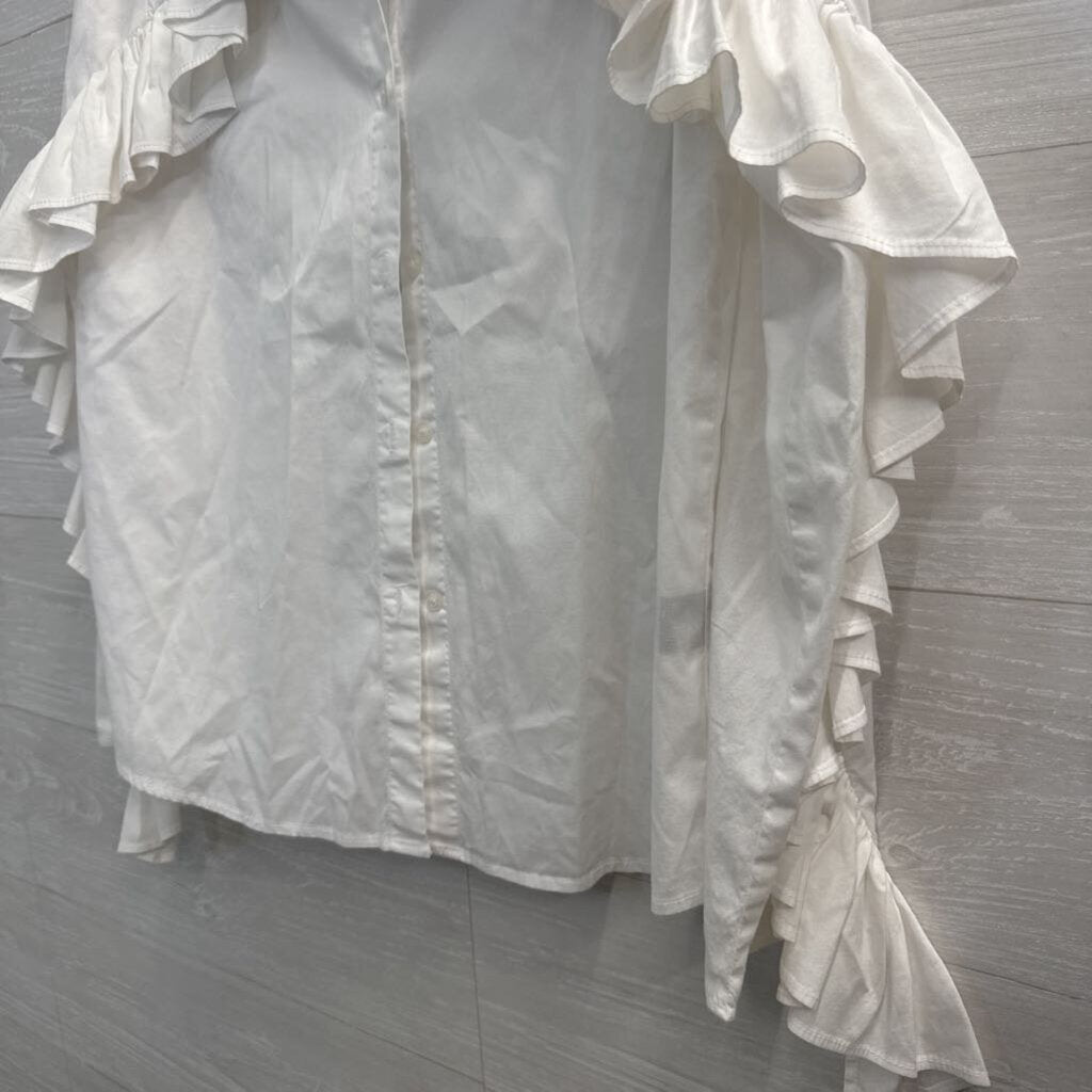 Drew White Long Sleeve Ruffle Detail Button Down Top Medium