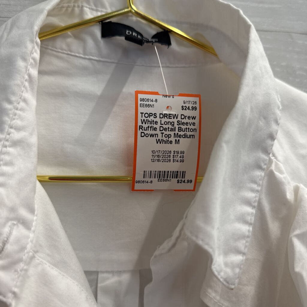 Drew White Long Sleeve Ruffle Detail Button Down Top Medium