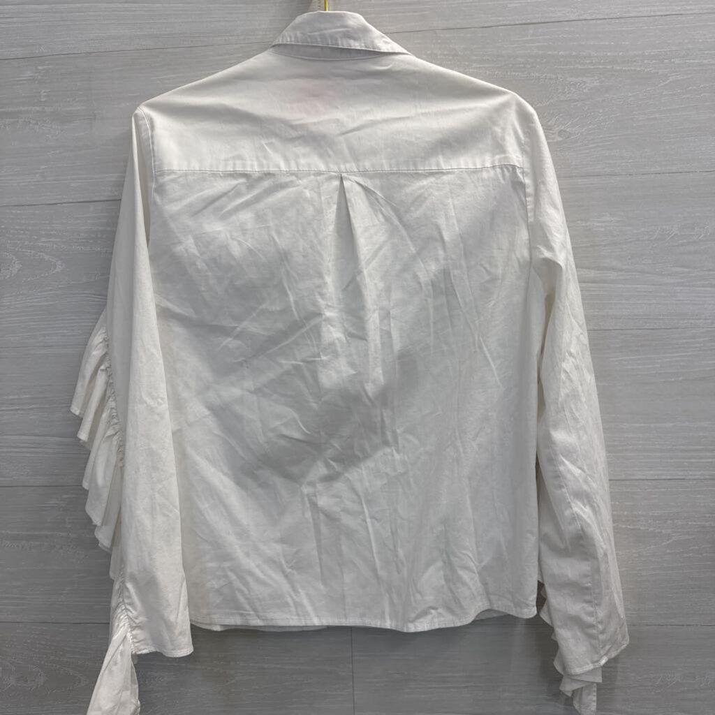 Drew White Long Sleeve Ruffle Detail Button Down Top Medium