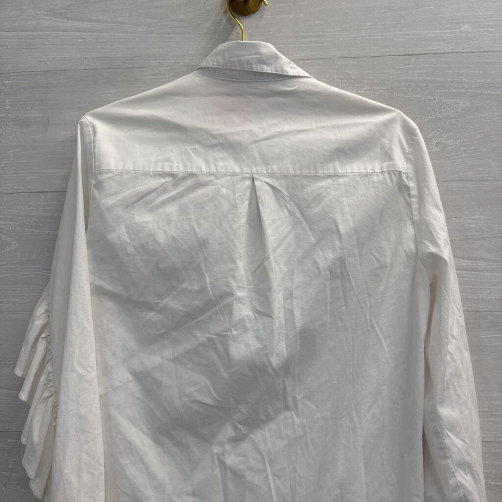 Drew White Long Sleeve Ruffle Detail Button Down Top Medium