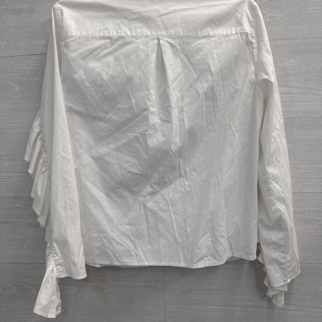 Drew White Long Sleeve Ruffle Detail Button Down Top Medium