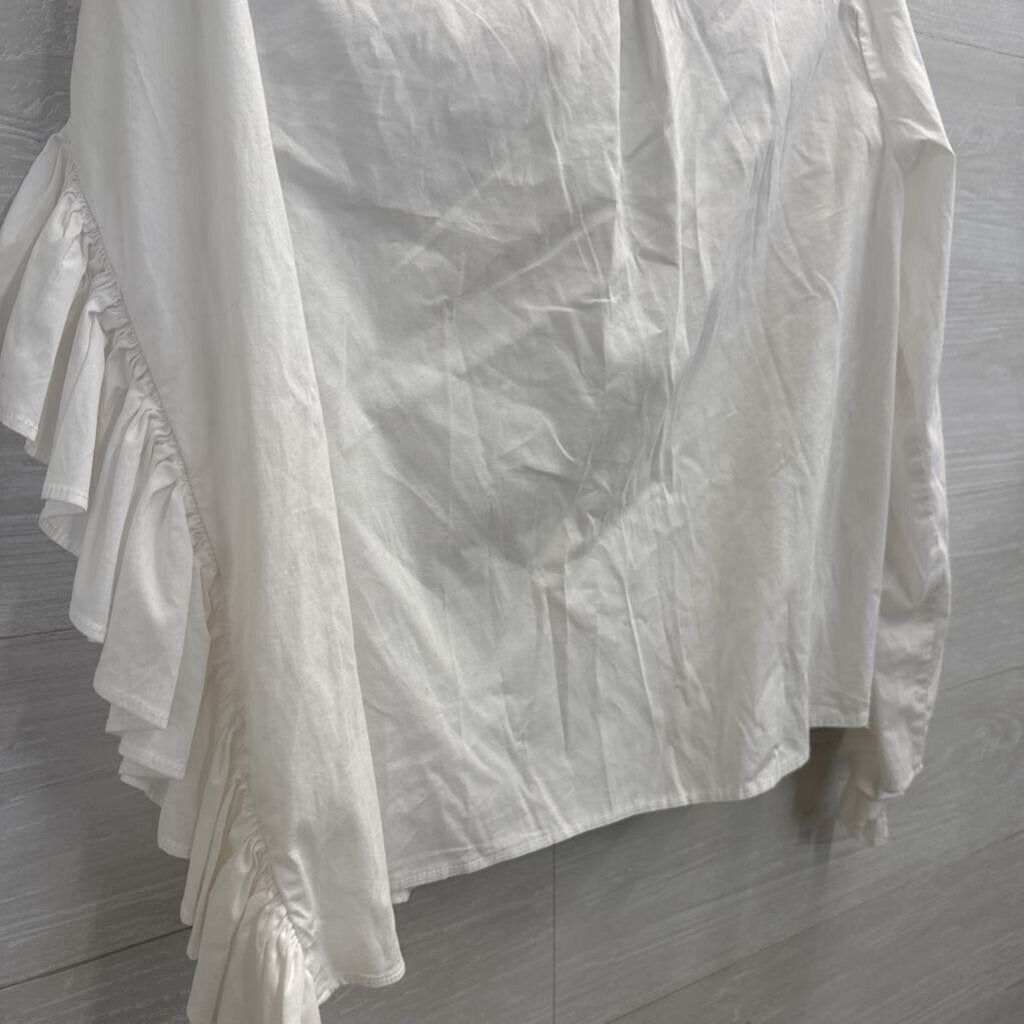 Drew White Long Sleeve Ruffle Detail Button Down Top Medium