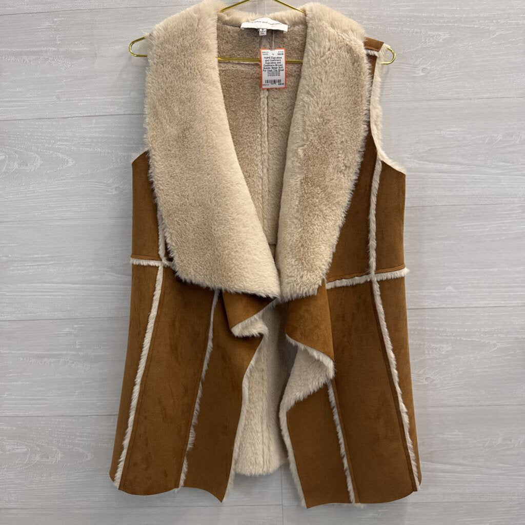 Cupcakes and Cashmere Brown Suede/ Beige Soft Fur Vest Top Small