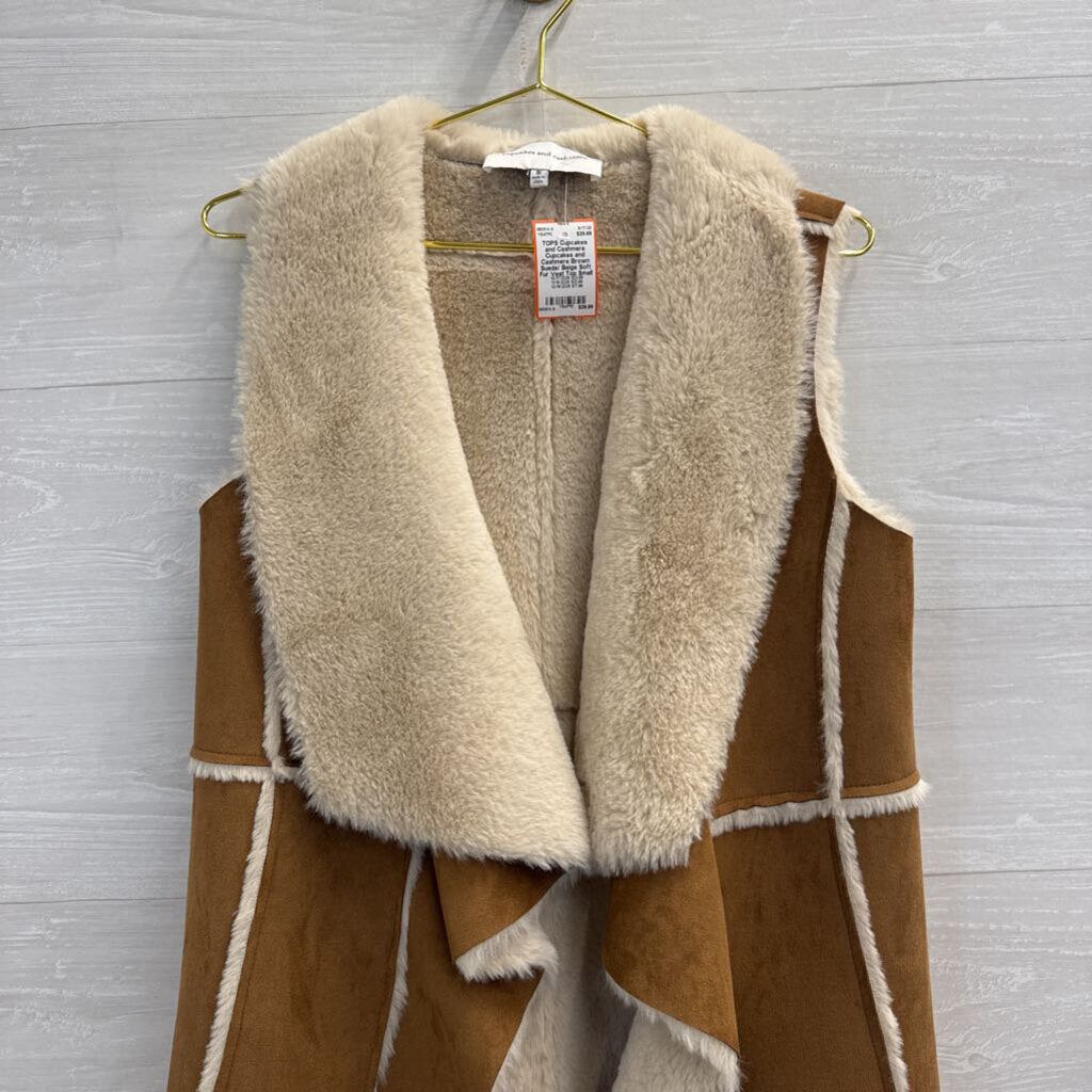 Cupcakes and Cashmere Brown Suede/ Beige Soft Fur Vest Top Small