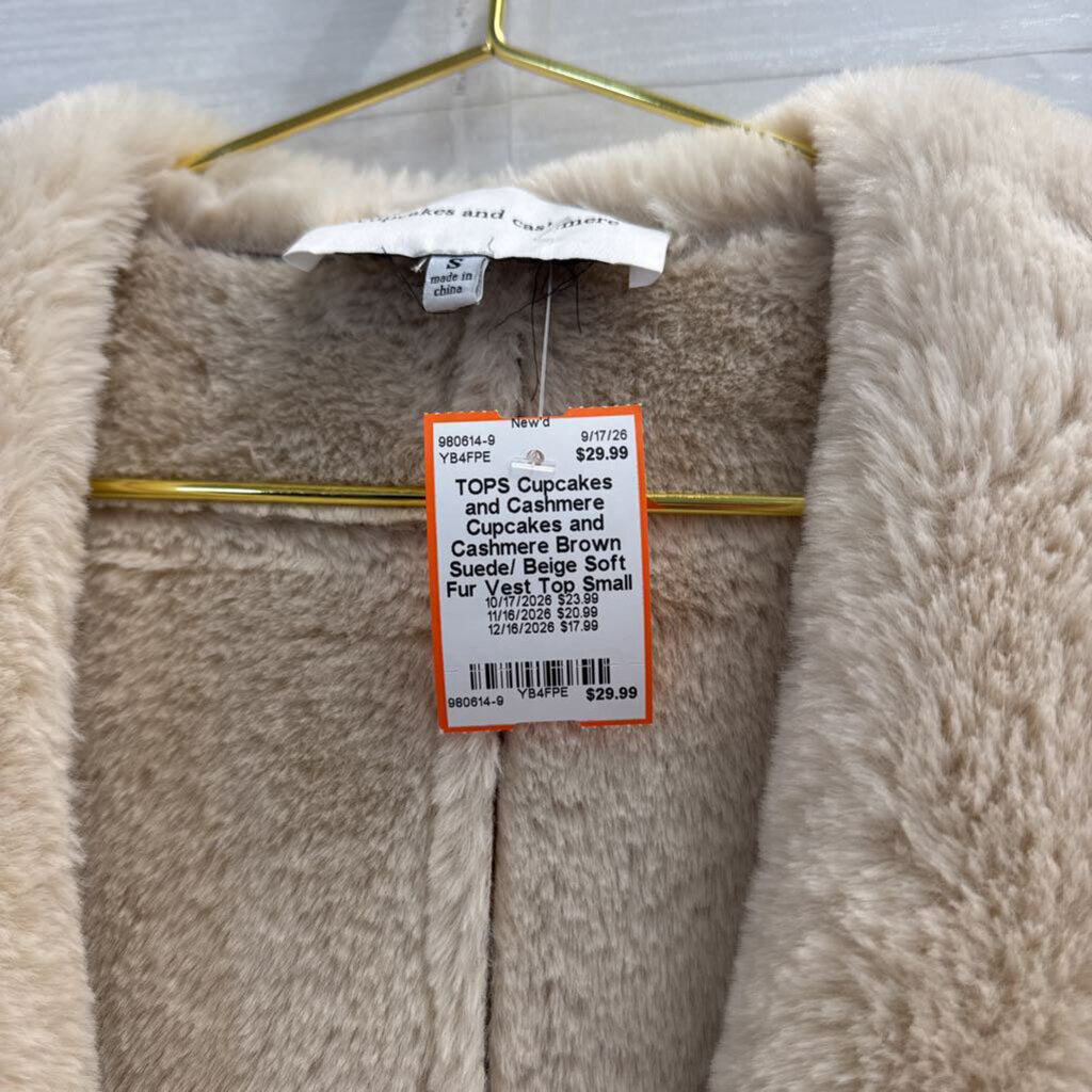 Cupcakes and Cashmere Brown Suede/ Beige Soft Fur Vest Top Small