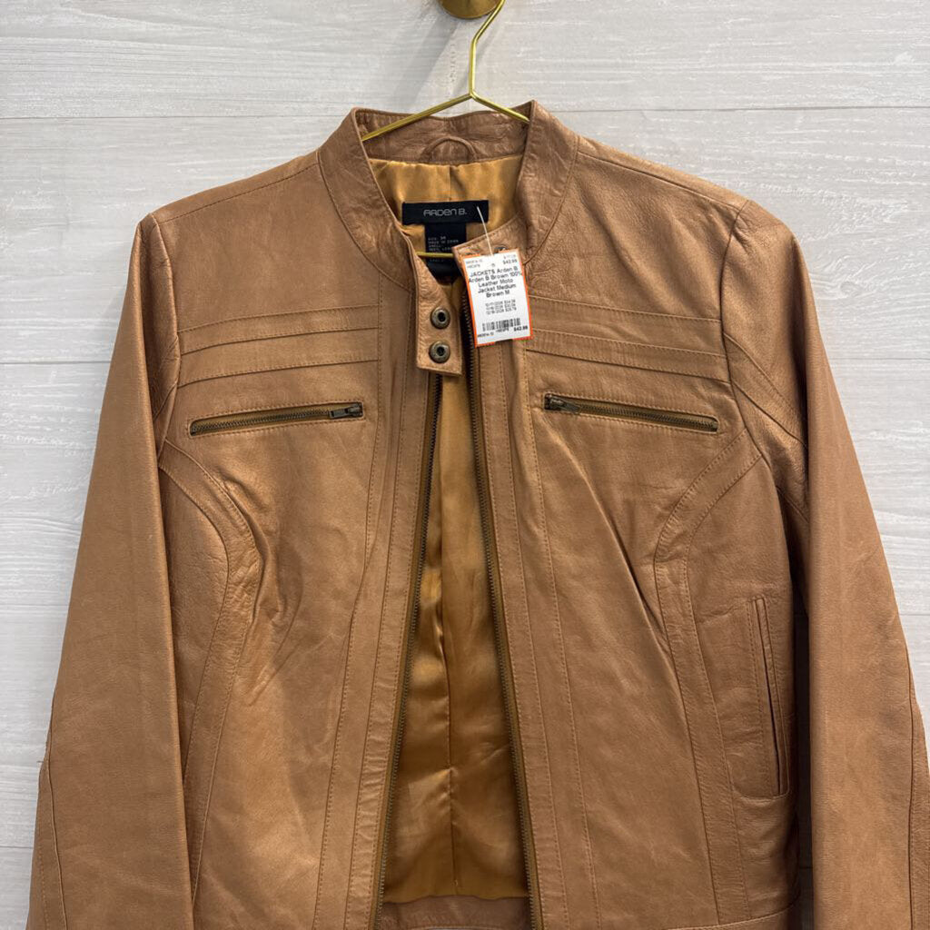 Arden B Brown 100% Leather Moto Jacket Medium